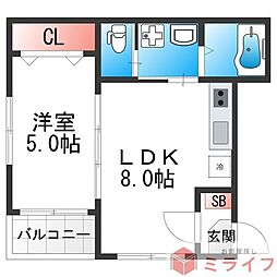 ラ・カーサ大阪 1階1LDKの間取り