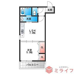 フジパレス喜連西2番館 1DKの間取図画像