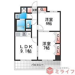 グランデュール林寺 2LDKの間取図画像