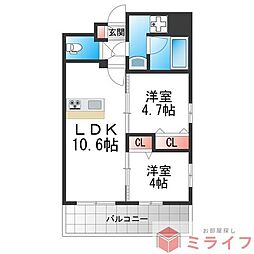 スプランディッド玉造DUE 2LDKの間取図画像