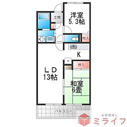 サンオークタツミ 2LDKの間取図画像