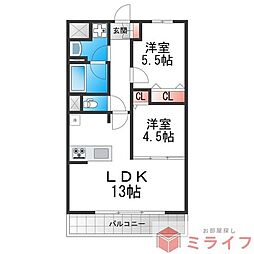 アトリエール堺寺地町 2LDKの間取図画像