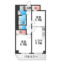 リアライズ今里南 2DKの間取図画像