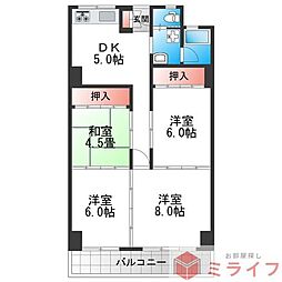 メガロコープ平野1号南棟 4DKの間取図画像