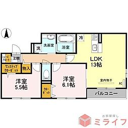 スリーズM 2LDKの間取図画像