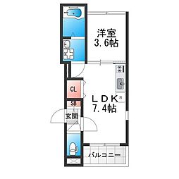 ハーモニーテラス中川東 1DKの間取図画像