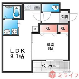 大阪市東住吉区鷹合1丁目アパート 1LDKの間取図画像