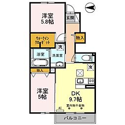 パークハイム巽南 2DKの間取図画像