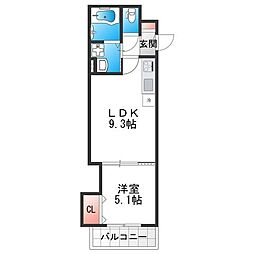 ラモーナ巽北II 1階1LDKの間取り