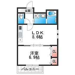 フジパレス俊徳道III番館 3階1LDKの間取り