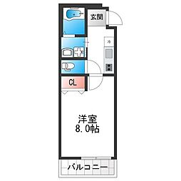 フジパレス俊徳道III番館 3階1Kの間取り