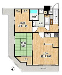 大発ロイヤルハイム法善寺駅前 2LDKの間取図画像