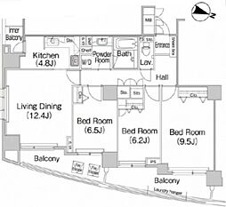 東京メトロ有楽町線 麹町駅 徒歩4分の賃貸マンション 4階3LDKの間取り