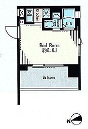 都営大江戸線 牛込柳町駅 徒歩5分の賃貸マンション 13階1Kの間取り