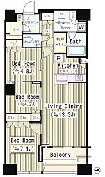 東京メトロ丸ノ内線 新宿御苑前駅 徒歩8分の賃貸マンション 51階3LDKの間取り