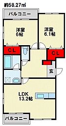 ファインメゾン上の原 2LDKの間取図画像