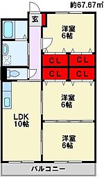 リシェス有田 3LDKの間取図画像