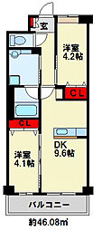 グランビュー黒崎南 2DKの間取図画像