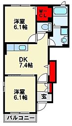 サンハイム2 2DKの間取図画像