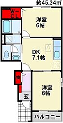 レジデンス・ゼファー1 2DKの間取図画像
