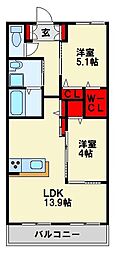 スプリングストーンB棟 2LDKの間取図画像