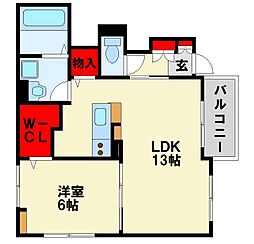 コンフォルタ茶屋の原 1LDKの間取図画像