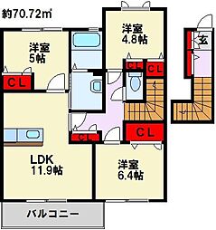 マインフェルトB 3LDKの間取図画像