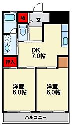 サンヴィレッジ三ヶ森 2DKの間取図画像