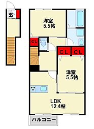 ガスガアル4 2LDKの間取図画像