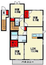 シャンティーC 3LDKの間取図画像