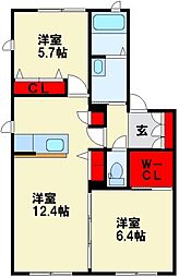 ヴィラグリーンC 2LDKの間取図画像
