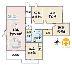 夙川台サンハイツA-2棟 4LDKの間取図画像