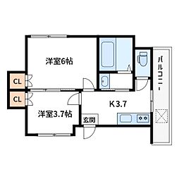 丹勝ビル 3階2Kの間取り