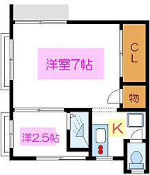 小泉荘 2Kの間取図画像