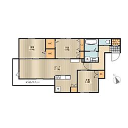 名古屋市営東山線 池下駅 徒歩5分の賃貸アパート 3階3LDKの間取り