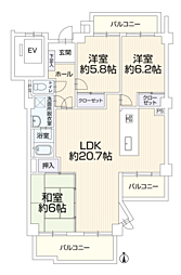 三旺マンション藤森 3LDKの間取図画像