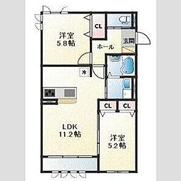 Suzu Bellecourt 2LDKの間取図画像