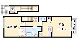 リシェスコリーヌB 1LDKの間取図画像
