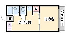 インタービレッジ三条 1DKの間取図画像