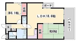 宮西パレス壱号館 2LDKの間取図画像