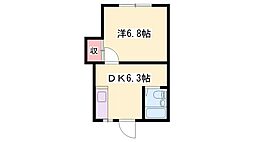 ヒルハイツC棟 1DKの間取図画像