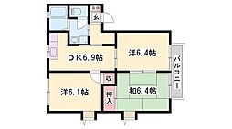 ハローヴィレッジA棟 3DKの間取図画像