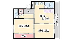ヴィラナリー加東1号棟 2DKの間取図画像