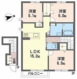 シャーメゾンチーロ 2階2LDKの間取り