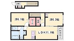ハウオリエルア 2LDKの間取図画像