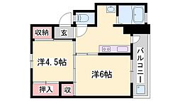 ビレッジハウス小坂2号棟 2Kの間取図画像