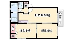 シャーメゾン桜A棟 2LDKの間取図画像