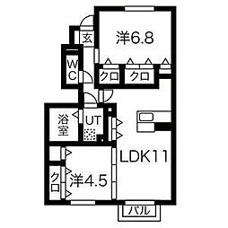 セジュール加佐A 2LDKの間取図画像