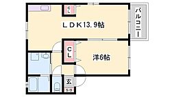 ルシェール的形B棟 1LDKの間取図画像