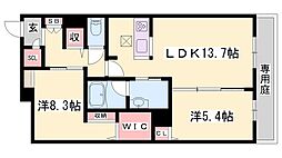 オカバ姫路青山シャーメゾンB 2LDKの間取図画像